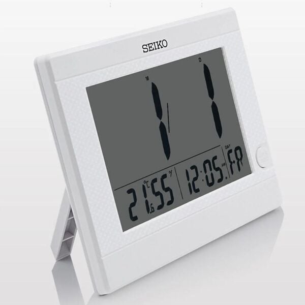 Seiko QHL089W Plastik Kasa Beyaz Renkli 21 x 15 cm Çaplı Termometreli Takvimli Dijital Masa ve Duvar Saati