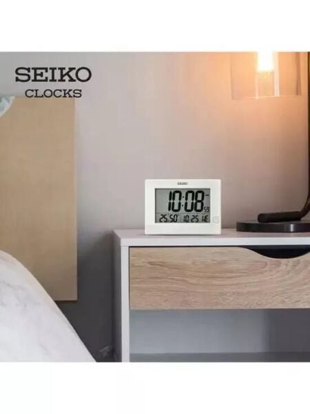 Seiko QHL089W Plastik Kasa Beyaz Renkli 21 x 15 cm Çaplı Termometreli Takvimli Dijital Masa ve Duvar Saati