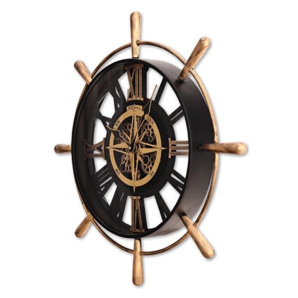 Regal 4188 BG Metal Kasa Siyah Renkli 70 cm Çaplı Dümen Model Çarklı Sessiz Saniye Mekanizmalı Duvar Saati