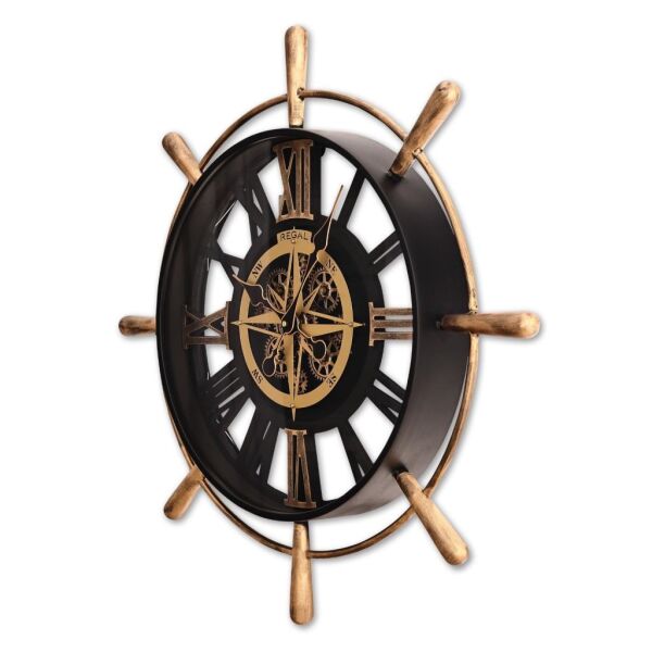 Regal 4188 BG Metal Kasa Siyah Renkli 70 cm Çaplı Dümen Model Çarklı Sessiz Saniye Mekanizmalı Duvar Saati