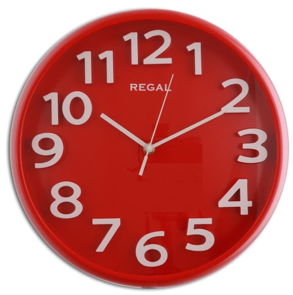Regal 0916 RR Plastik Kasa Kırmızı Renkli 33 cm Çaplı Modern Sessiz Saniye Mekanizmalı Duvar Saati