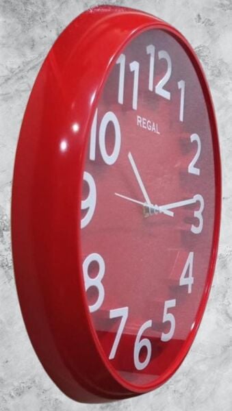 Regal 0916 RR Plastik Kasa Kırmızı Renkli 33 cm Çaplı Modern Sessiz Saniye Mekanizmalı Duvar Saati