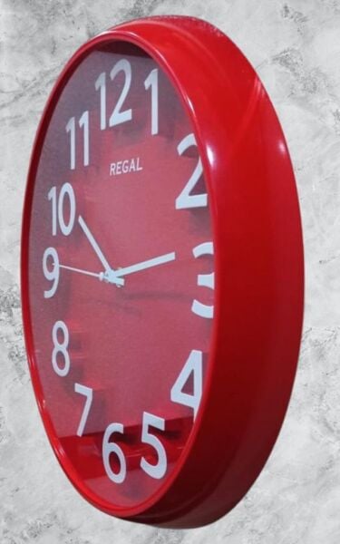 Regal 0916 RR Plastik Kasa Kırmızı Renkli 33 cm Çaplı Modern Sessiz Saniye Mekanizmalı Duvar Saati