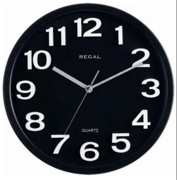 Regal 0916 BB Plastik Kasa Siyah Renkli 33 cm Çaplı Modern Sessiz Saniye Mekanizmalı Duvar Saati