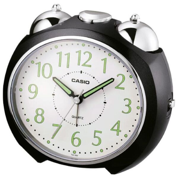 Casio TQ-369-1DF Siyah Ertelemeli Bell Alarmlı Işıklı Fosforlu Analog Masa Saati