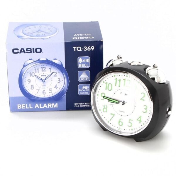 Casio TQ-369-1DF Siyah Ertelemeli Bell Alarmlı Işıklı Fosforlu Analog Masa Saati