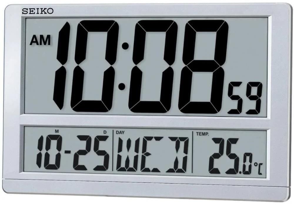 Seiko QHL056S Plastik Kasa Gri Renkli 38.5 x 25 cm Çaplı Termometreli Takvimli Dijital Masa ve Duvar Saati