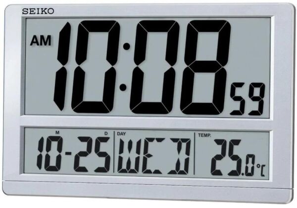 Seiko QHL056S Plastik Kasa Gri Renkli 38.5 x 25 cm Çaplı Termometreli Takvimli Dijital Masa ve Duvar Saati