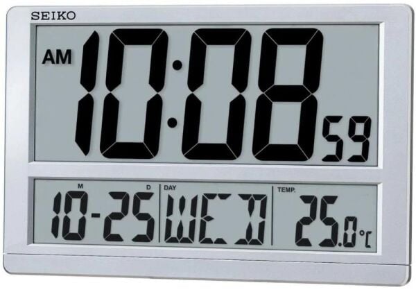 Seiko QHL056S Plastik Kasa Gri Renkli 38.5 x 25 cm Çaplı Termometreli Takvimli Dijital Masa ve Duvar Saati
