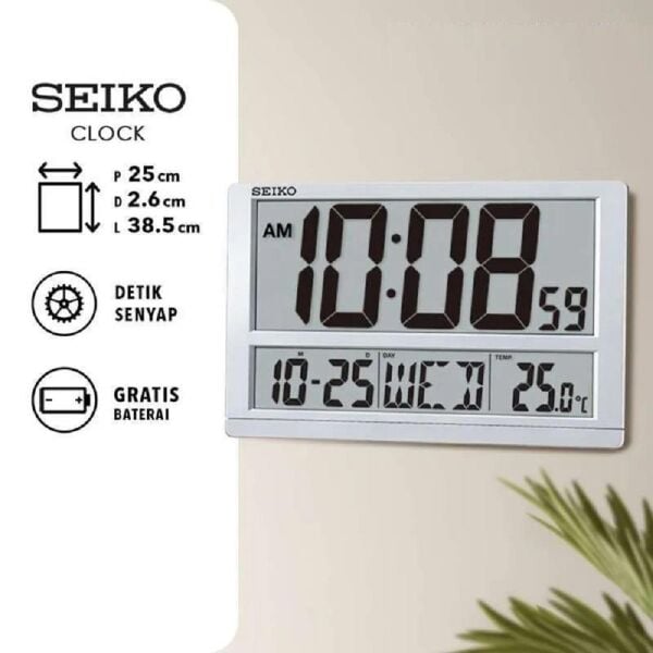 Seiko QHL056S Plastik Kasa Gri Renkli 38.5 x 25 cm Çaplı Termometreli Takvimli Dijital Masa ve Duvar Saati