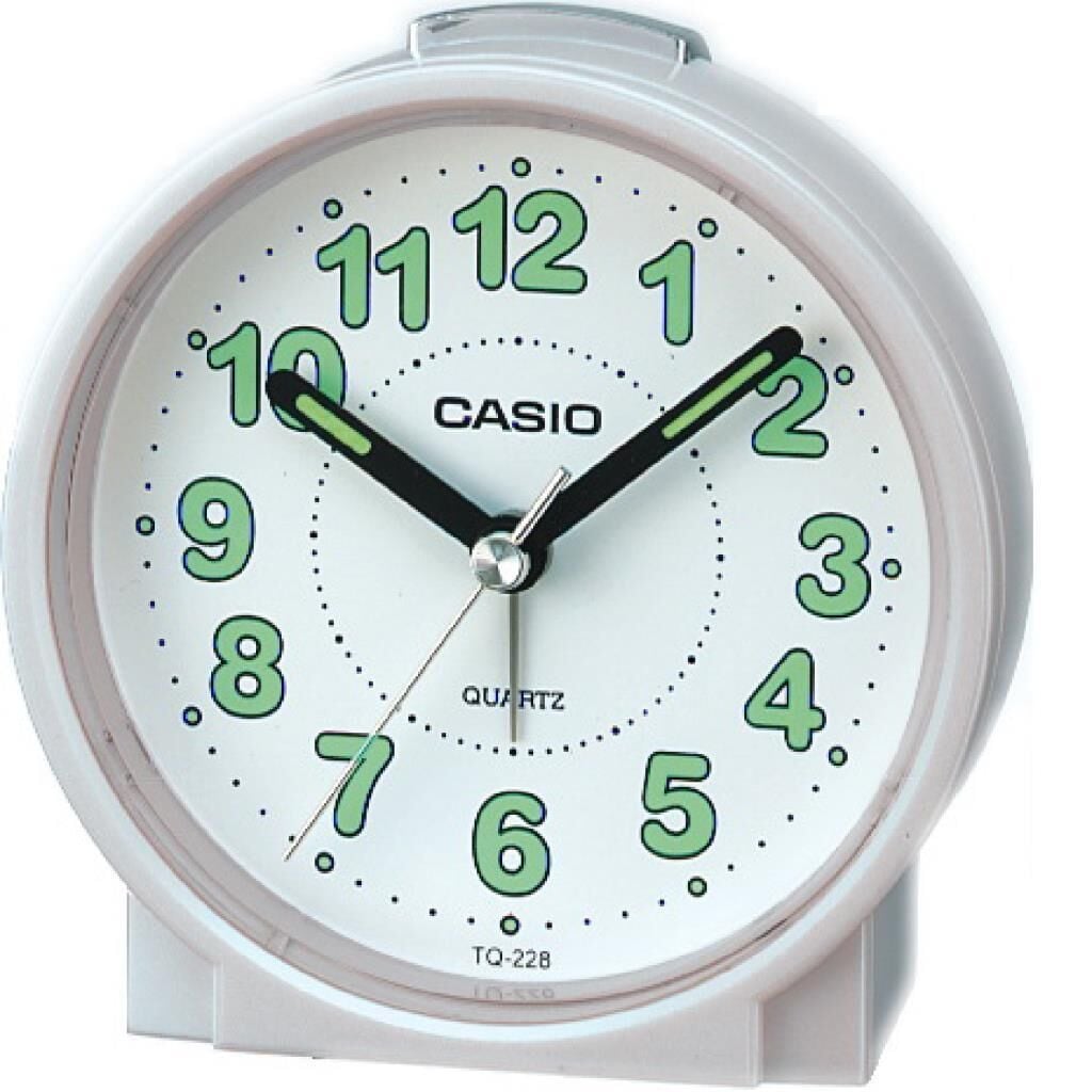Casio TQ-228-7DF Beyaz Beep Alarmlı Fosforlu Masa Saati