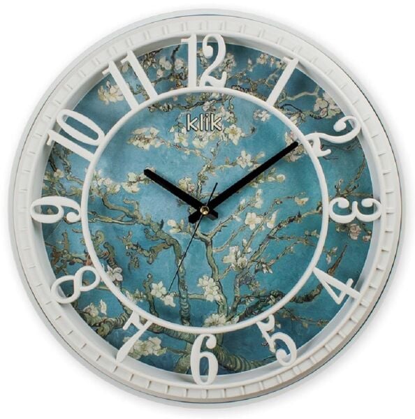 Klik Hisar-AB Badem Çiçekleri Plastik Kasa Beyaz Renkli 40 cm Çaplı Modern Sessiz Saniye Mekanizmalı Duvar Saati