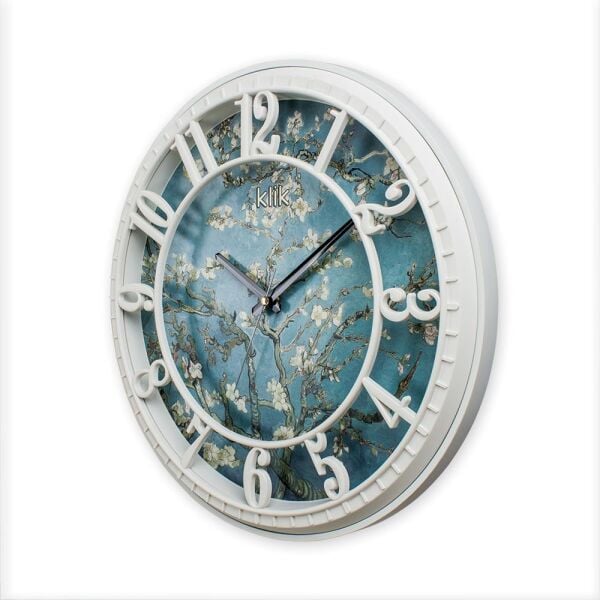 Klik Hisar-AB Badem Çiçekleri Plastik Kasa Beyaz Renkli 40 cm Çaplı Modern Sessiz Saniye Mekanizmalı Duvar Saati