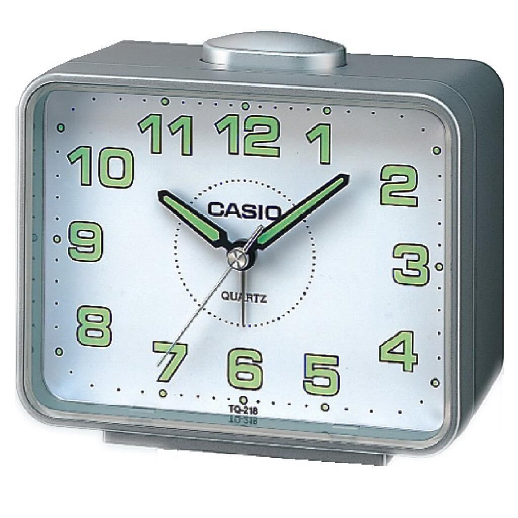 Casio TQ-218-8DF Gri Ertelemeli Beep Alarmlı Fosforlu Masa Saati