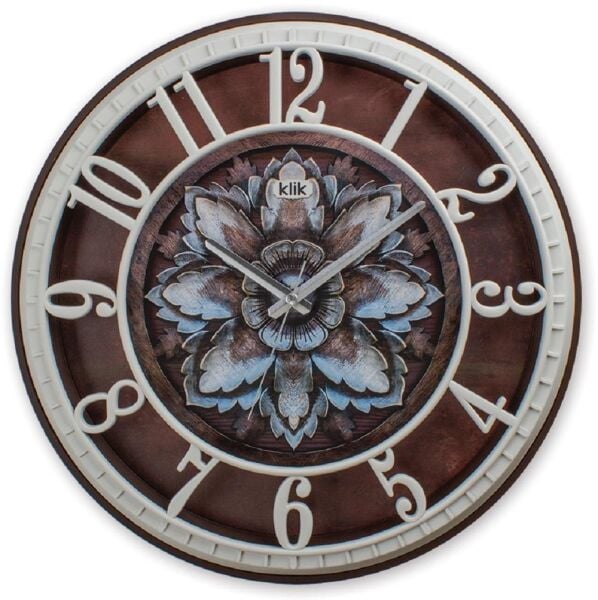Klik Hisar-Lotus Çiçek Plastik Kasa Beyaz-Kahverengi Renkli 40 cm Çaplı Modern Sessiz Saniye Mekanizmalı Duvar Saati