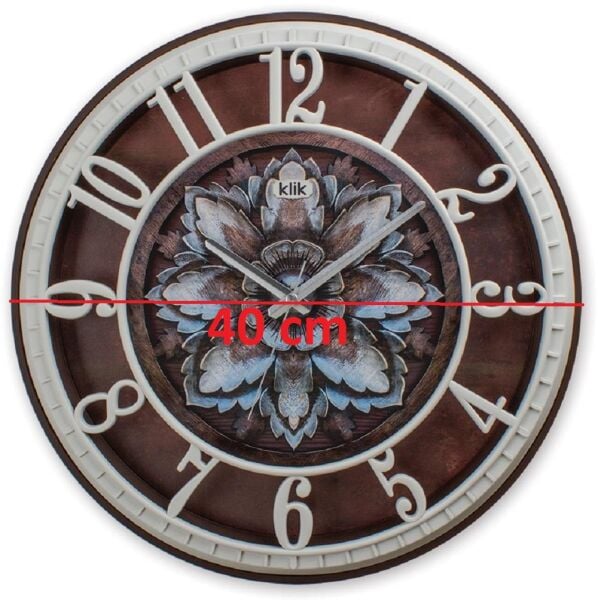 Klik Hisar-Lotus Çiçek Plastik Kasa Beyaz-Kahverengi Renkli 40 cm Çaplı Modern Sessiz Saniye Mekanizmalı Duvar Saati