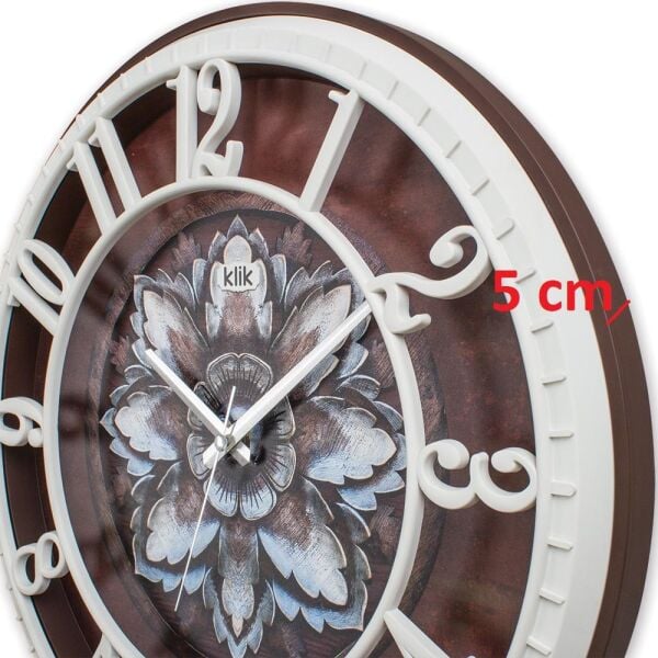 Klik Hisar-Lotus Çiçek Plastik Kasa Beyaz-Kahverengi Renkli 40 cm Çaplı Modern Sessiz Saniye Mekanizmalı Duvar Saati