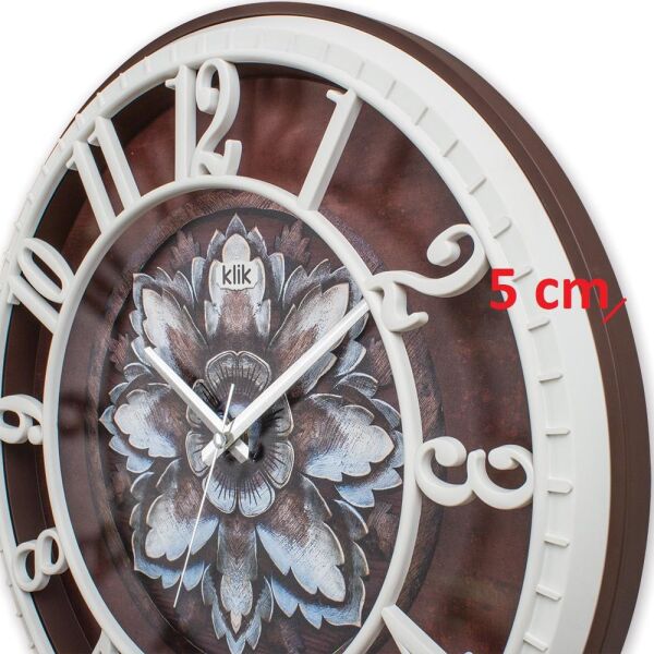 Klik Hisar-Lotus Çiçek Plastik Kasa Beyaz-Kahverengi Renkli 40 cm Çaplı Modern Sessiz Saniye Mekanizmalı Duvar Saati