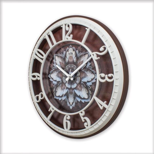Klik Hisar-Lotus Çiçek Plastik Kasa Beyaz-Kahverengi Renkli 40 cm Çaplı Modern Sessiz Saniye Mekanizmalı Duvar Saati