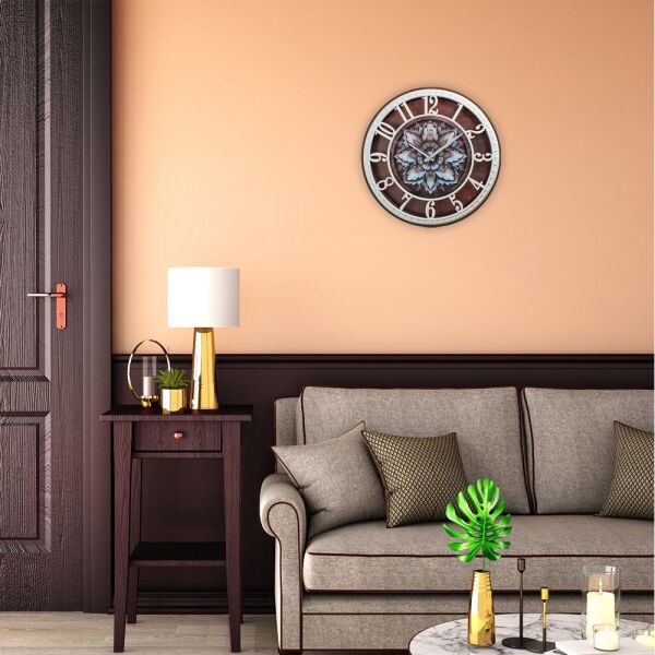 Klik Hisar-Lotus Çiçek Plastik Kasa Beyaz-Kahverengi Renkli 40 cm Çaplı Modern Sessiz Saniye Mekanizmalı Duvar Saati
