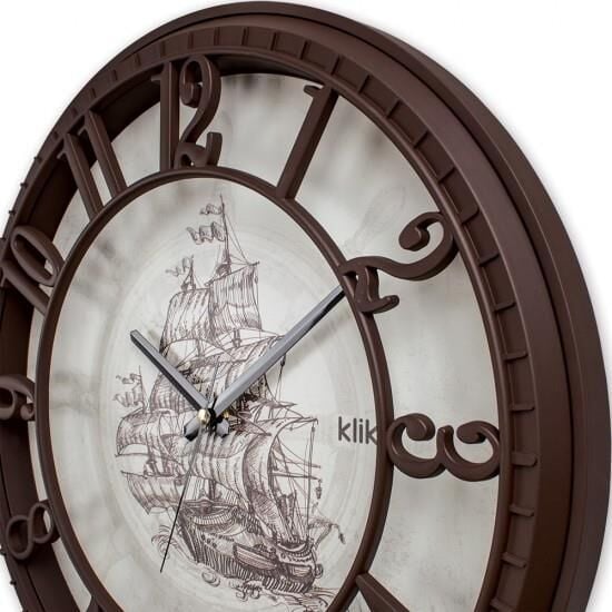 Klik Hisar-Yelken Gemi Plastik Kasa Kahverengi Renkli 40 cm Çaplı Modern Sessiz Saniye Mekanizmalı Duvar Saati