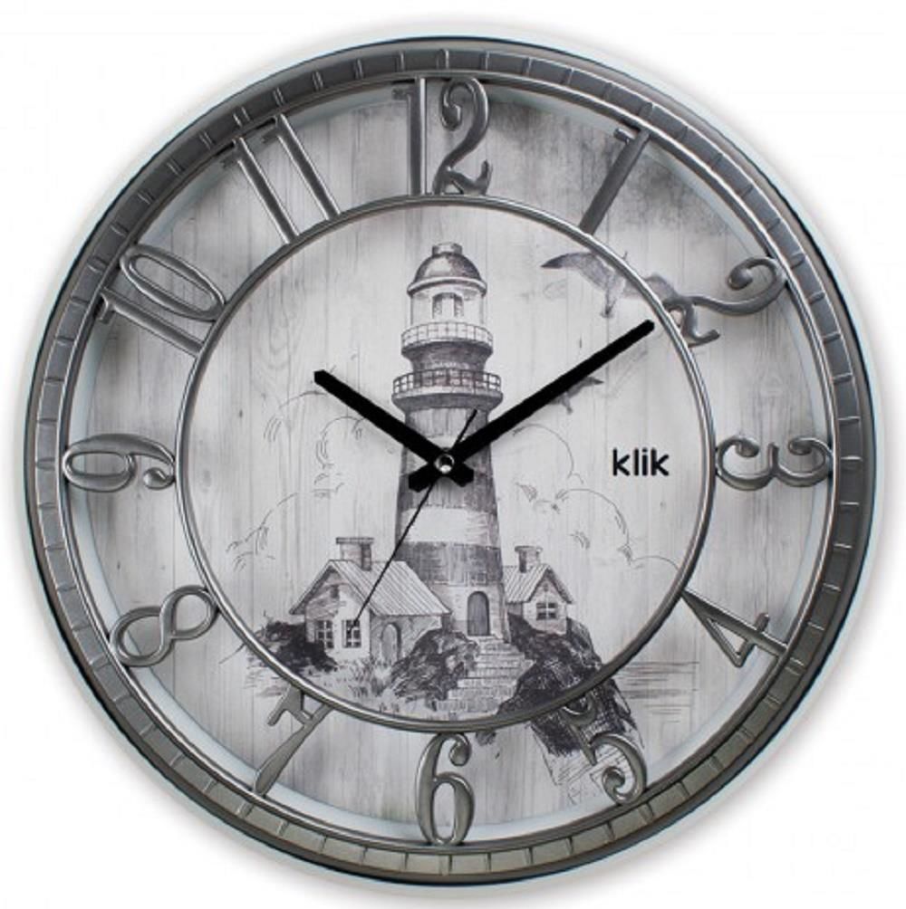 Klik Hisar Deniz Feneri Desenli 40 CM Çap Ev Ofis Sessiz Duvar Saati