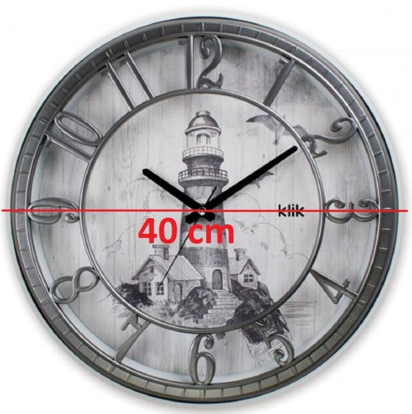 Klik Hisar Deniz Feneri Desenli 40 CM Çap Ev Ofis Sessiz Duvar Saati
