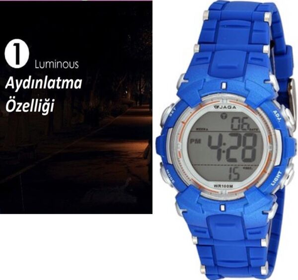 Jaga JL-M1199-OEBE-640031 7-12 Yaş Alarm Kronometre Aydınlatmalı Çocuk Kol Saati