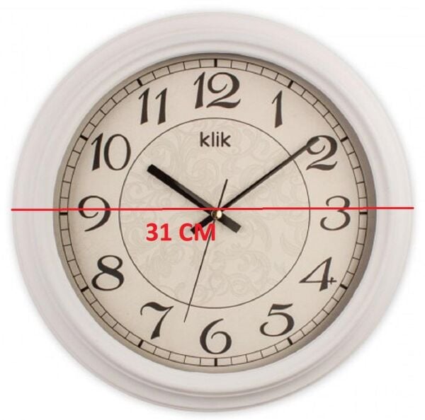 Klik Alfa Plastik Kasa Beyaz Renkli 31 cm Çaplı Modern Sessiz Saniye Mekanizmalı Duvar Saati