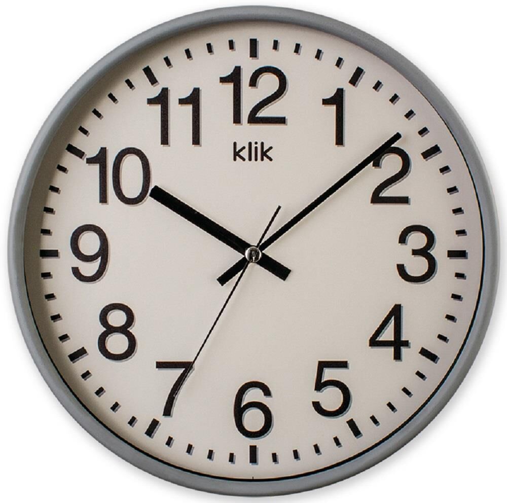 Klik Venüs Plastik Kasa Gri Renkli 27 cm Çaplı Modern Sessiz Saniye Mekanizmalı Duvar Saati