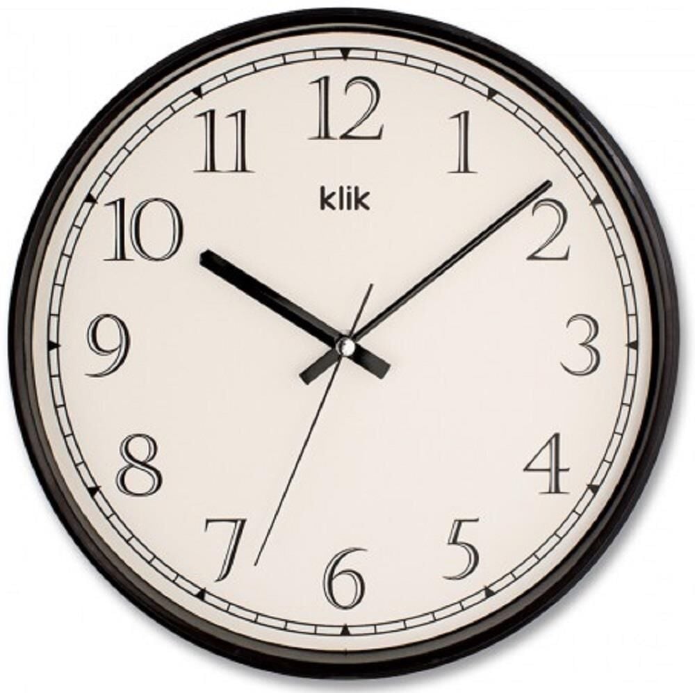 Klik Slim Plastik Kasa Siyah Renkli 30.5 cm Çaplı Modern Sessiz Saniye Mekanizmalı Duvar Saati