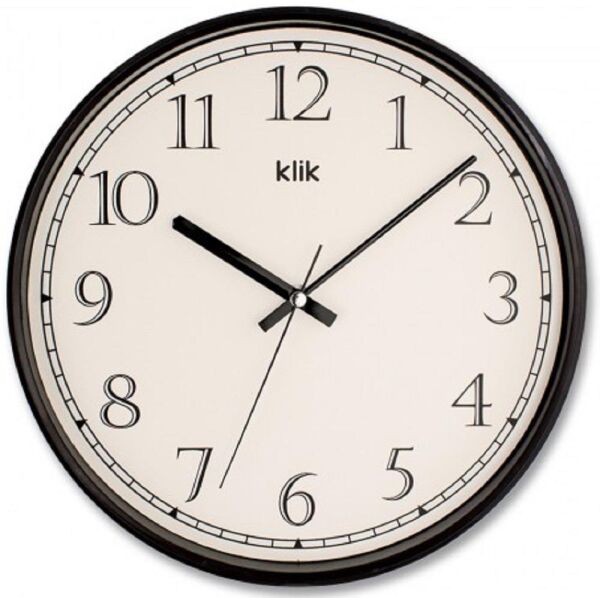 Klik Slim Plastik Kasa Siyah Renkli 30.5 cm Çaplı Modern Sessiz Saniye Mekanizmalı Duvar Saati