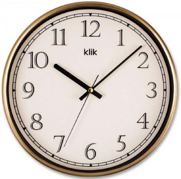Klik Slim Plastik Kasa Gold Renkli 30.5 cm Çaplı Modern Sessiz Saniye Mekanizmalı Duvar Saati