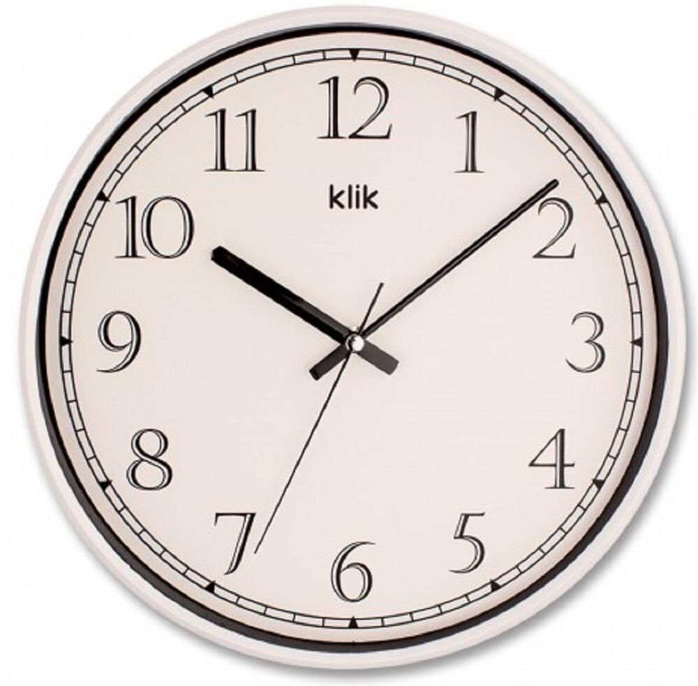 Klik Slim Plastik Kasa Beyaz Renkli 30.5 cm Çaplı Modern Sessiz Saniye Mekanizmalı Duvar Saati
