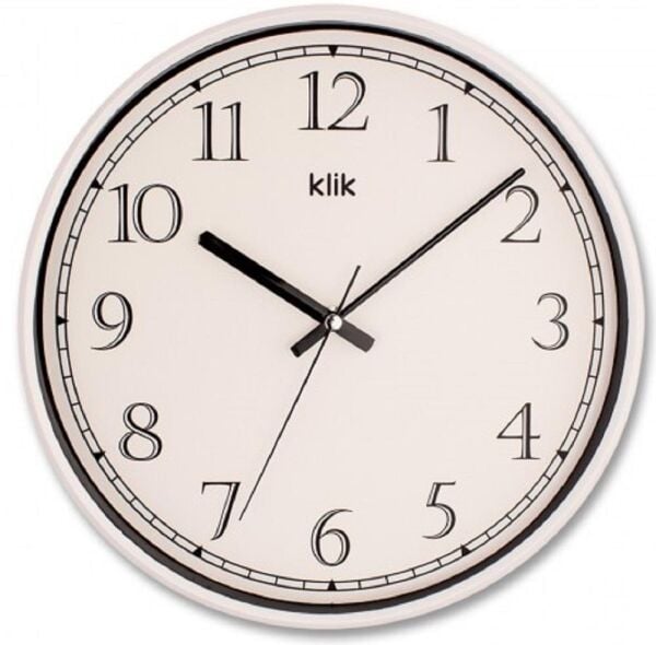 Klik Slim Plastik Kasa Beyaz Renkli 30.5 cm Çaplı Modern Sessiz Saniye Mekanizmalı Duvar Saati