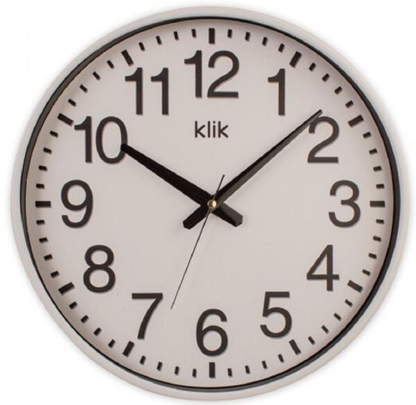 Klik Simplex Plastik Kasa Beyaz Renkli 37.5 cm Çaplı Modern Sessiz Saniye Mekanizmalı Duvar Saati