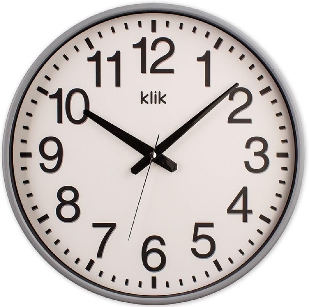 Klik Simplex Plastik Kasa Gri Renkli 37.5 cm Çaplı Modern Sessiz Saniye Mekanizmalı Duvar Saati