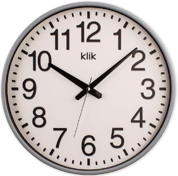 Klik Simplex Plastik Kasa Gri Renkli 37.5 cm Çaplı Modern Sessiz Saniye Mekanizmalı Duvar Saati