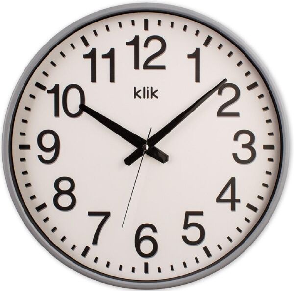 Klik Simplex Plastik Kasa Gri Renkli 37.5 cm Çaplı Modern Sessiz Saniye Mekanizmalı Duvar Saati