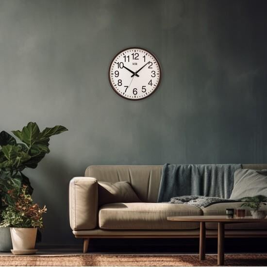 Klik Simplex Plastik Kasa Kahverengi Renkli 37.5 cm Çaplı Modern Sessiz Saniye Mekanizmalı Duvar Saati