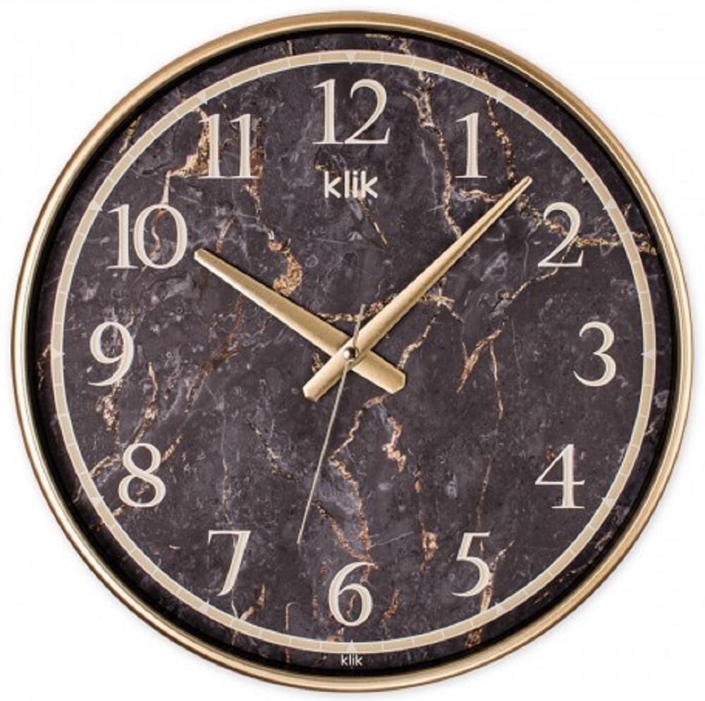 Klik Simplex G3 Göreme Mermeri Plastik Kasa Gold Renkli 37.5 cm Çaplı Modern Sessiz Saniye Mekanizmalı Duvar Saati