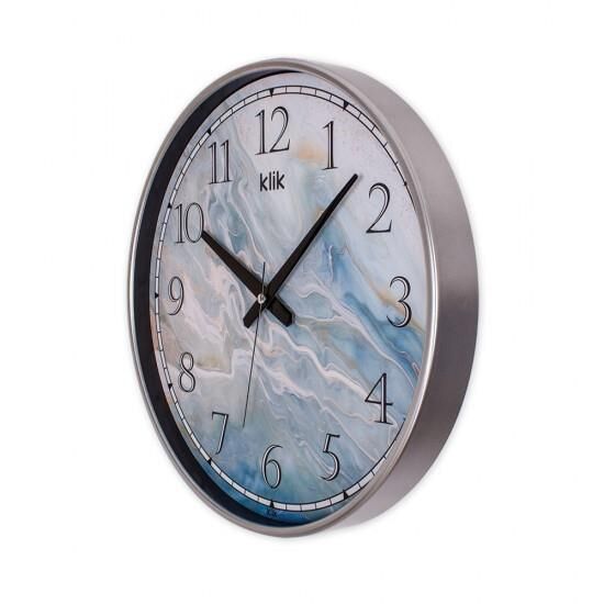 Klik Simplex S2 Urla Mermeri Plastik Kasa Metalik Renkli 37.5 cm Çaplı Modern Sessiz Saniye Mekanizmalı Duvar Saati