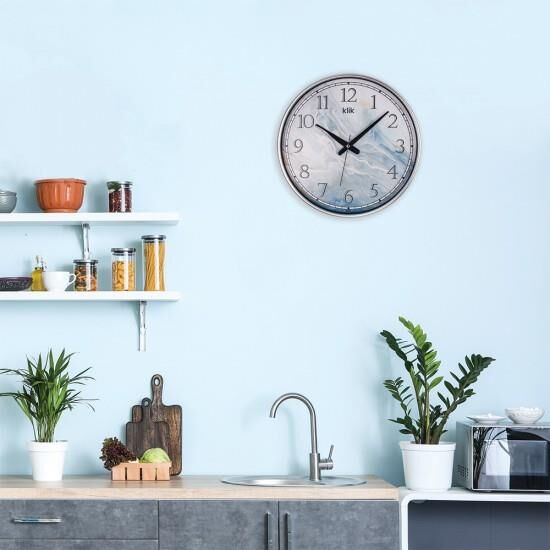 Klik Simplex S2 Urla Mermeri Plastik Kasa Metalik Renkli 37.5 cm Çaplı Modern Sessiz Saniye Mekanizmalı Duvar Saati