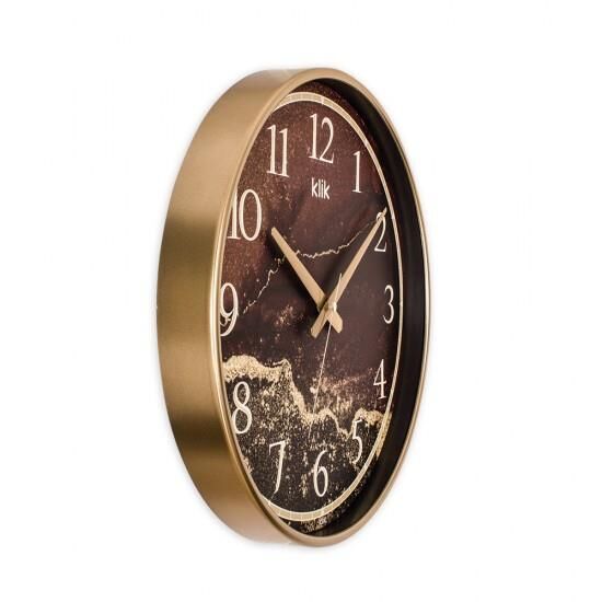 Klik Simplex G2 Assos Mermeri Plastik Kasa Gold Renkli 37.5 cm Çaplı Modern Sessiz Saniye Mekanizmalı Duvar Saati