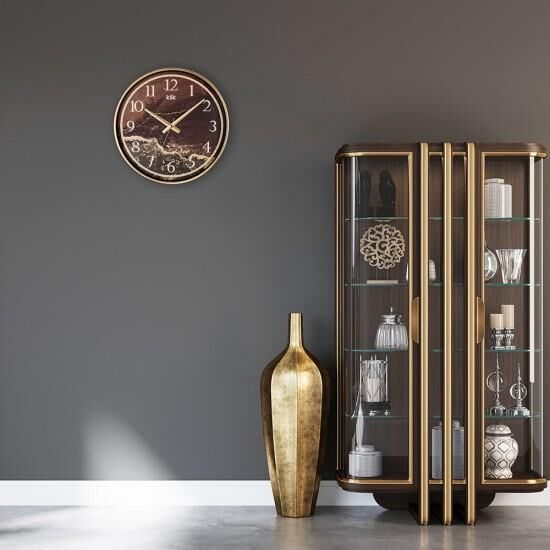 Klik Simplex G2 Assos Mermeri Plastik Kasa Gold Renkli 37.5 cm Çaplı Modern Sessiz Saniye Mekanizmalı Duvar Saati