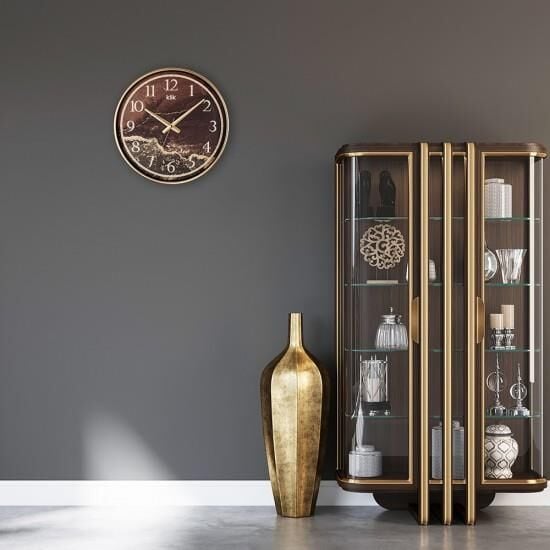 Klik Simplex G2 Assos Mermeri Plastik Kasa Gold Renkli 37.5 cm Çaplı Modern Sessiz Saniye Mekanizmalı Duvar Saati