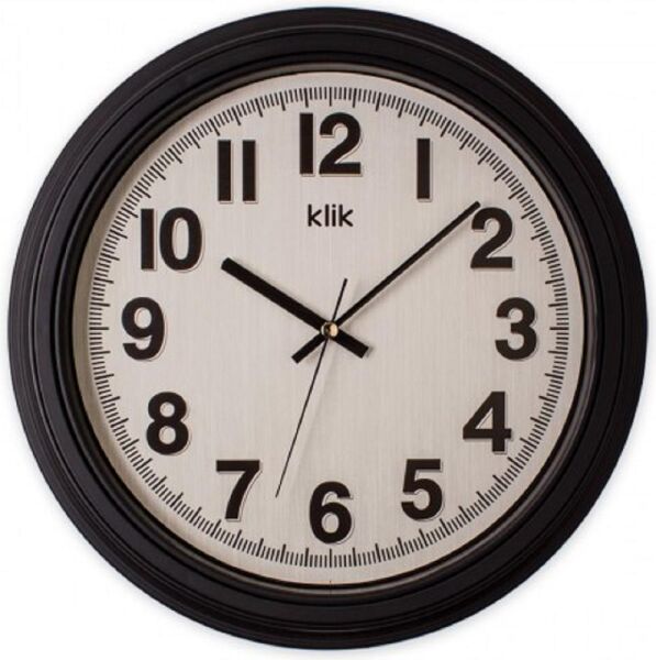 Klik Auris Plastik Kasa Siyah Renkli 34 cm Çaplı Modern Sessiz Saniye Mekanizmalı Duvar Saati