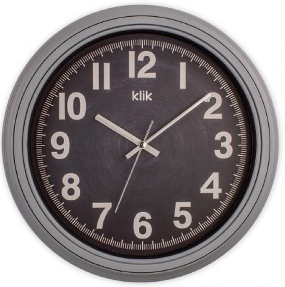 Klik Auris Plastik Kasa Gri Renkli 34 cm Çaplı Modern Sessiz Saniye Mekanizmalı Duvar Saati