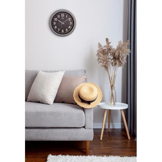 Klik Auris Plastik Kasa Gri Renkli 34 cm Çaplı Modern Sessiz Saniye Mekanizmalı Duvar Saati