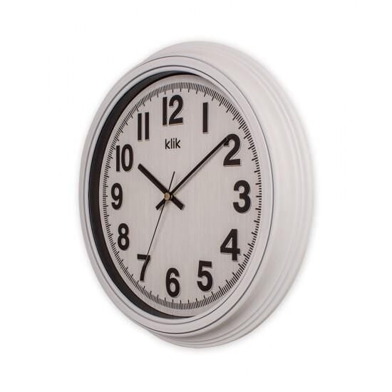 Klik Auris Plastik Kasa Beyaz Renkli 34 cm Çaplı Modern Sessiz Saniye Mekanizmalı Duvar Saati